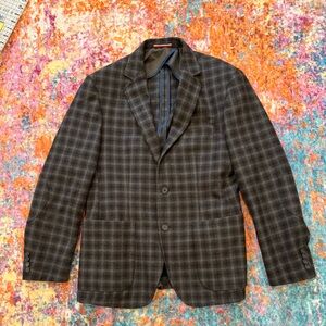 Daniel Hechter Brown Plaid Wool Blazer | 100% Wool